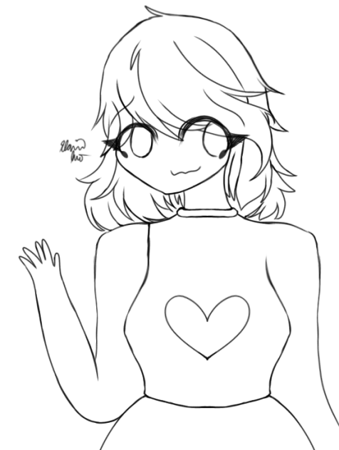 A Girl Waving at You Lineart