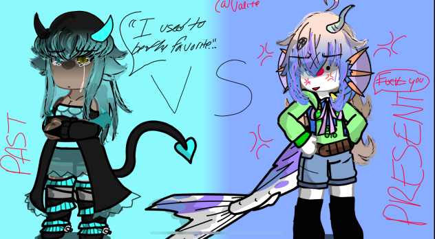 My past and present ocs fighting 🤡🏳️‍🌈🤚