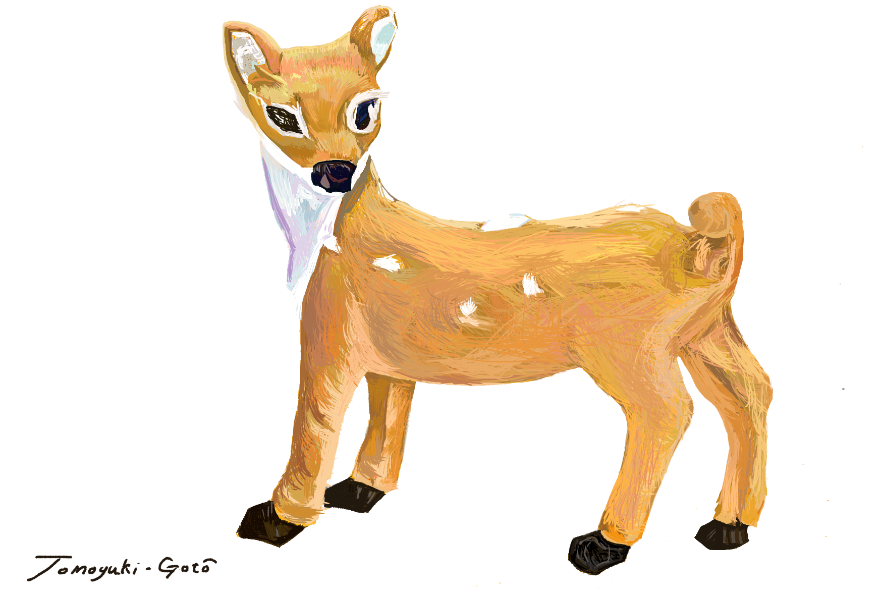 鹿の親子〜原画オリジナル一点物〜 向陽による浮世絵「Deer and Fawn — 親子の鹿」