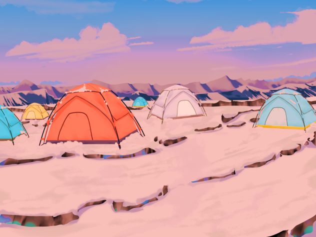 IBM2501 campsite on snowy mountain a
