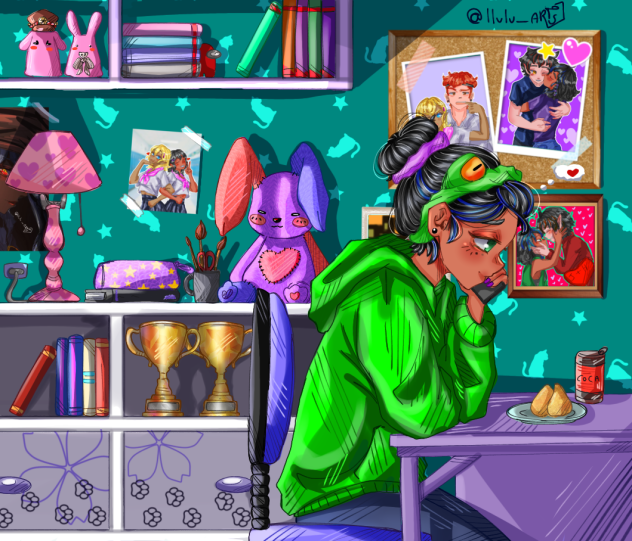 Hiuky in his room talking to James