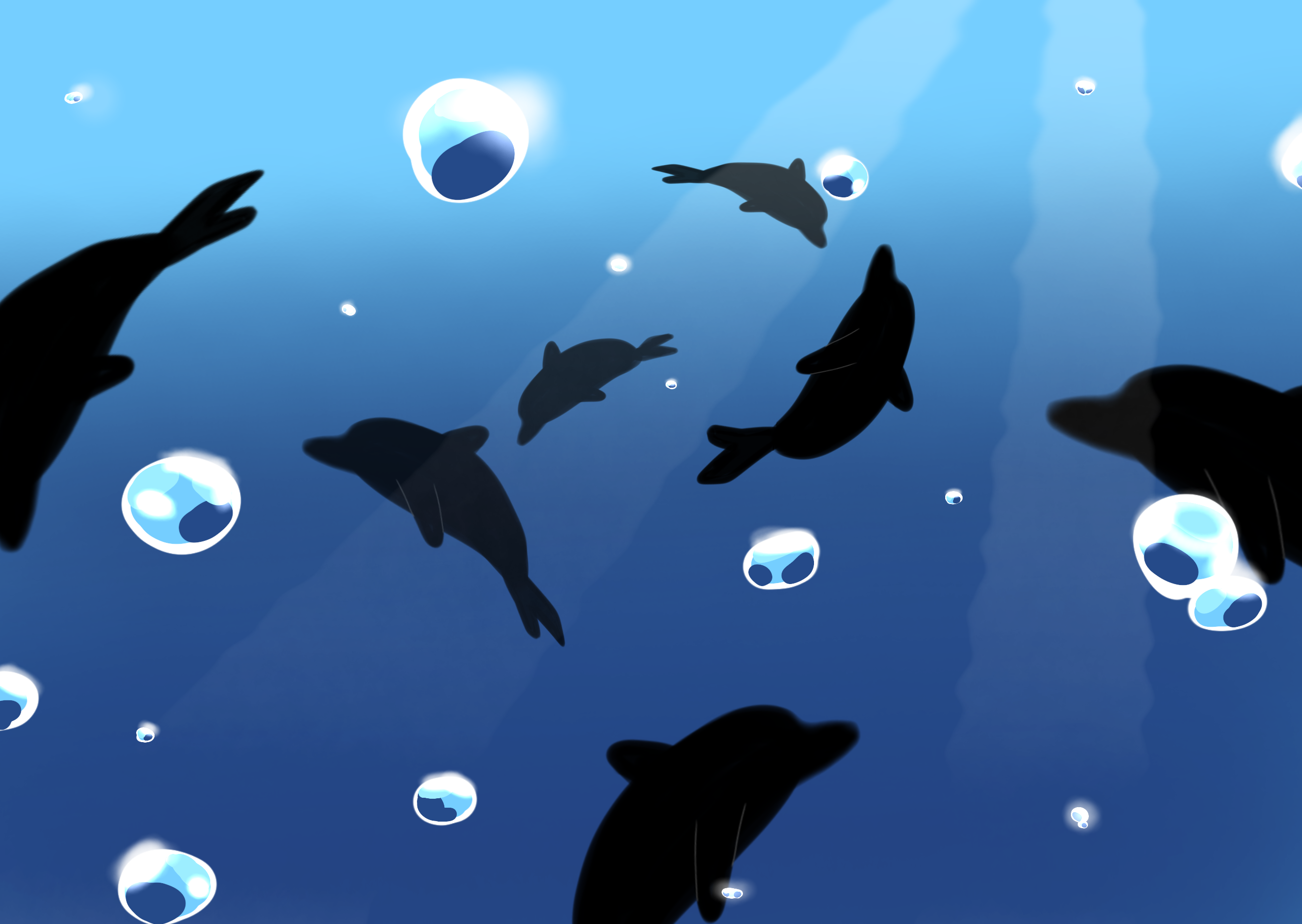 イルカの群れ泡の群れ Ibispaint