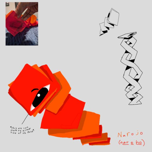 An red n' orange origami worm