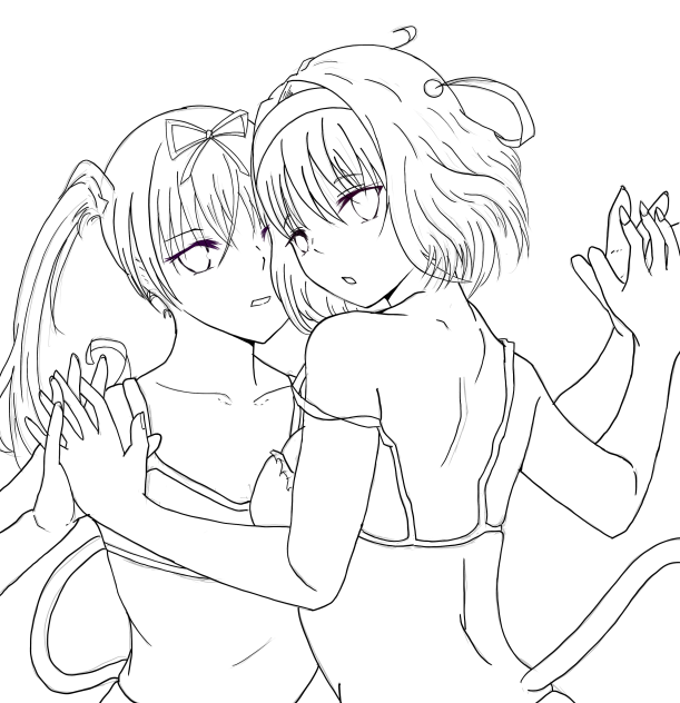 【線画】双子とビーチ