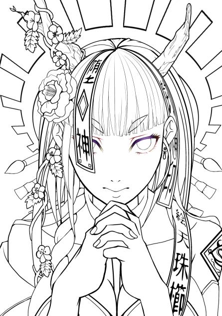 珠櫛-塗り絵線画coloring book