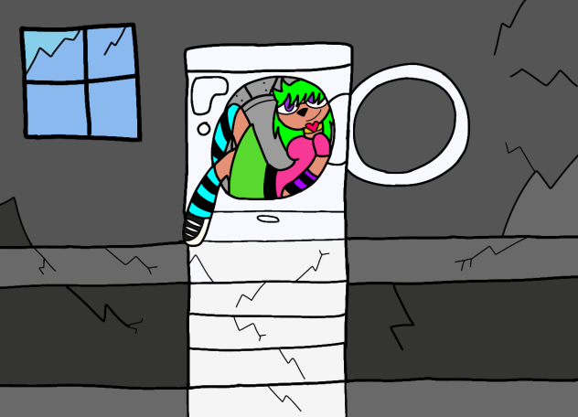 Teen Werebear in a old washing machine