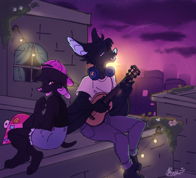 Jackie and Bolt's evening roof date