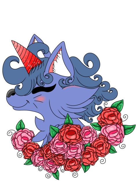 Blue And Red Unicorn Cat With Flowers