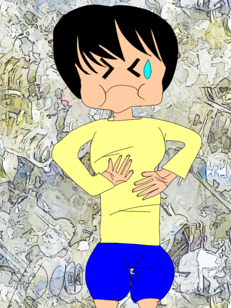 食べ物を口に詰め込んでいる少女