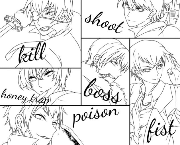 六子でマフィア 線画