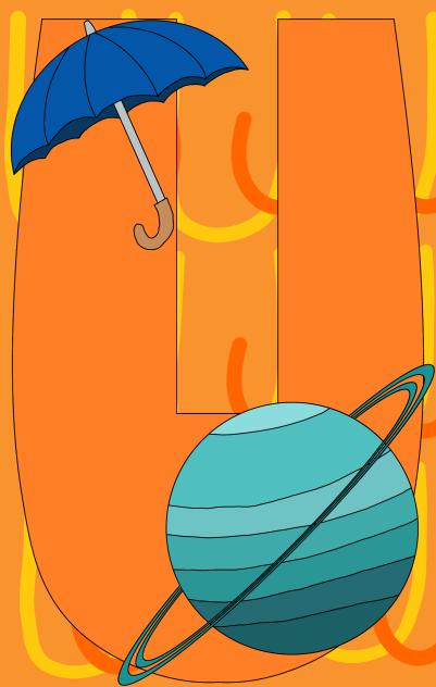 Letter U for Uranus and umbrella