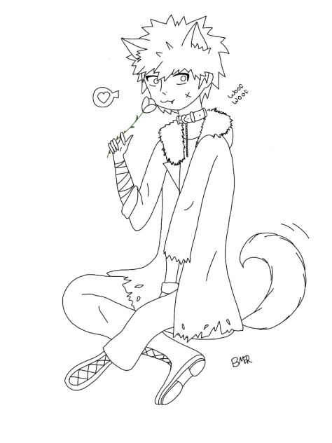 Bakugo wolf line art