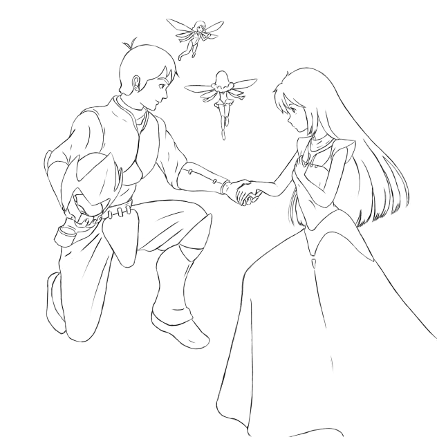 線画 聖戦士ダンバイン ショウとシーラ