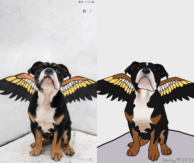Side-by-side of winged dog and original