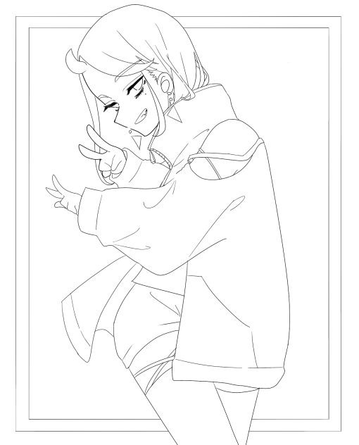 三角イヤリングの女の子　線画