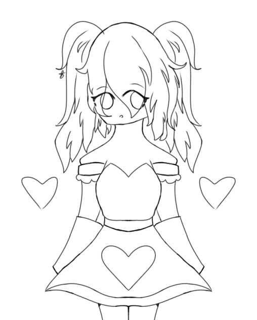 Girl with 2 ponytails Lineart