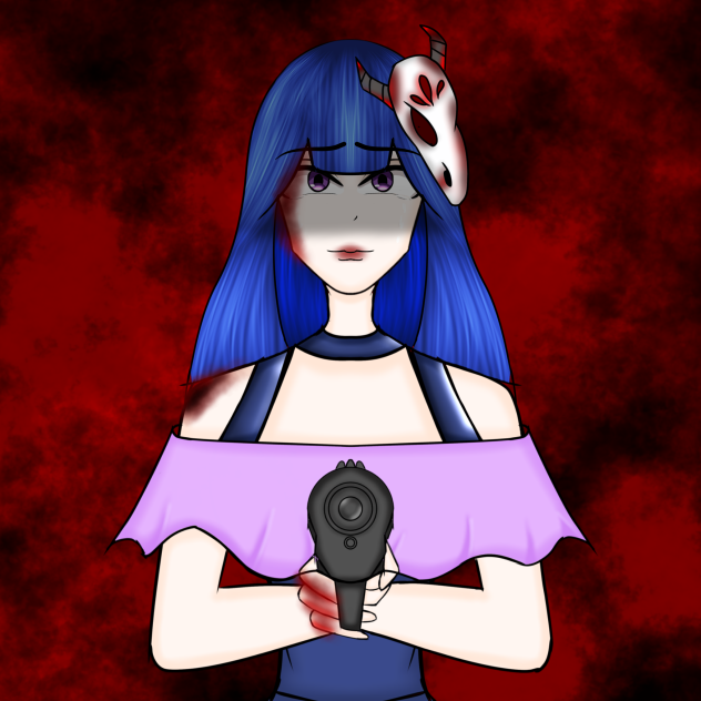 Blue girl with a shotgun