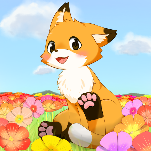 お花畑ときつね