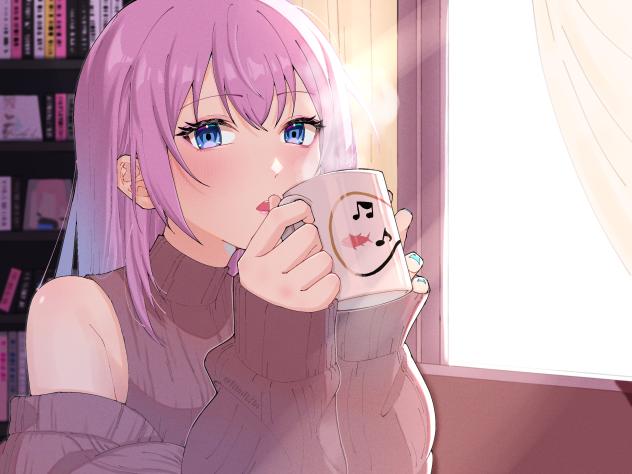 ホットコーヒーとニット