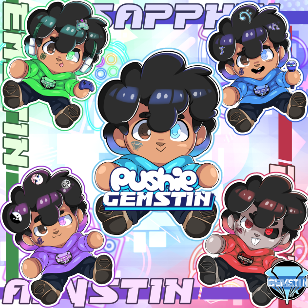 GEM ME-PLUSHIES (drawn)💚💙💎💜❤️