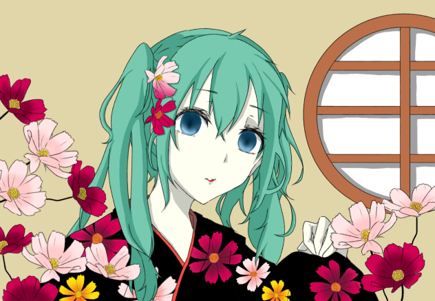 コスモス ミク 線画お借りしました。