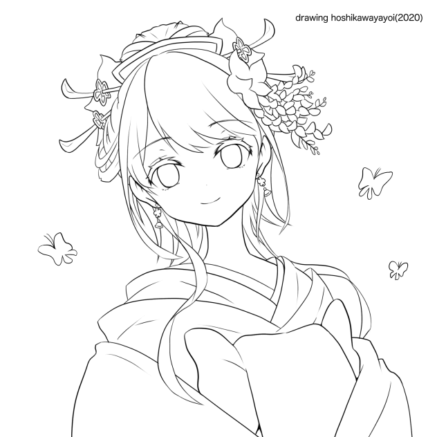 女郎花と月(ぬりえ)