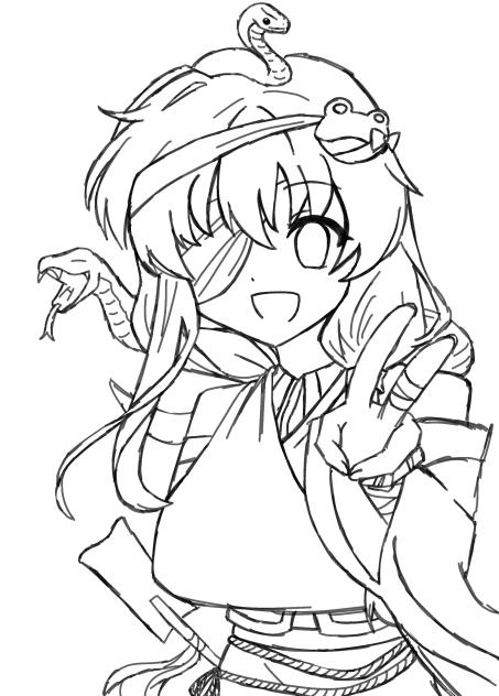 早苗は風の子、元気の子 ！ 線画 ！