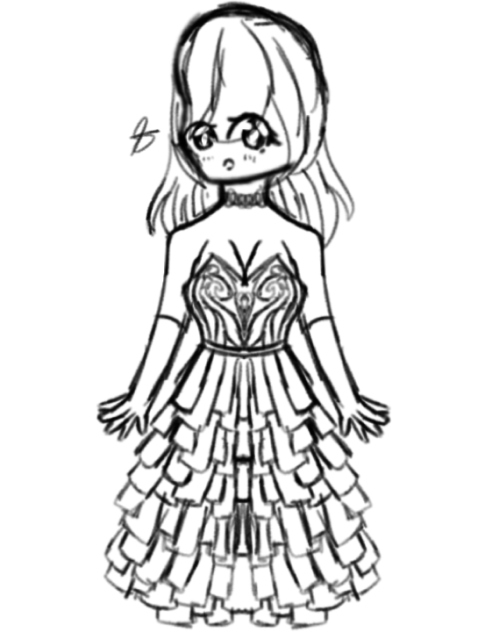 A cute girl wearing a dress Sketch