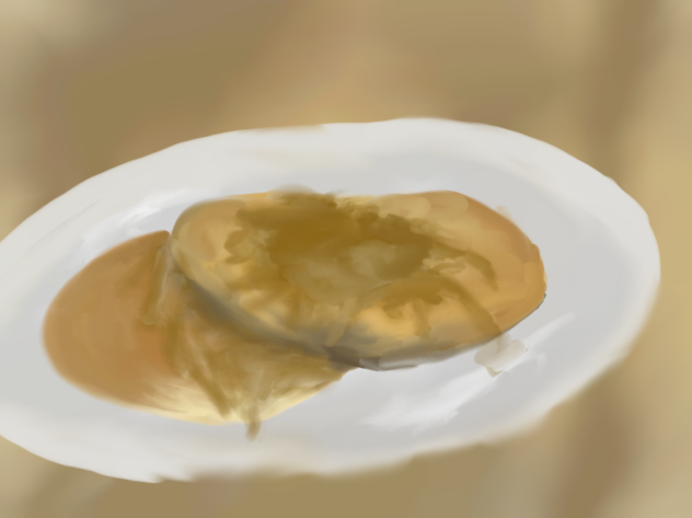 Pancake drawing on top of a girl drawing