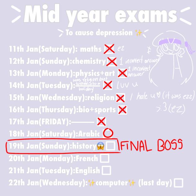 Mid year exams list