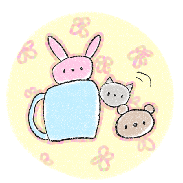 コップに乗ったゆる町の3人