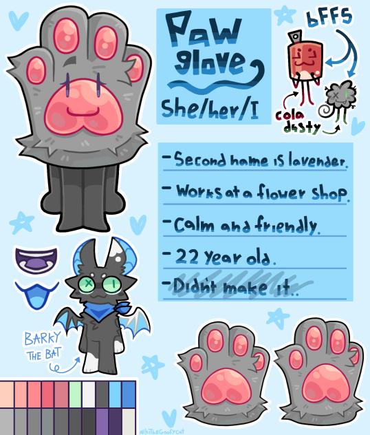 reference sheet for my silly paw glove