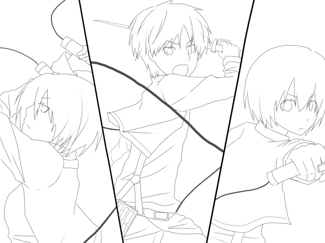 エレンとミカサとアルミン 線画