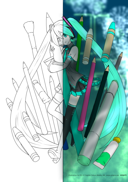 フリー線画に色塗ってみた。