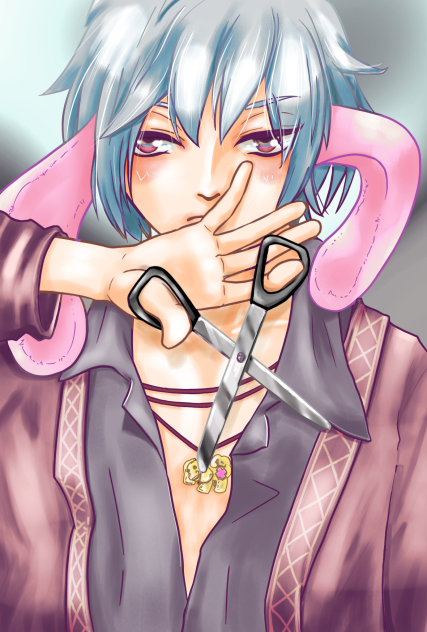 ハサミを持った男子 塗