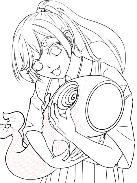 週末の落書き15 鯉のぼりつかみ取り線画