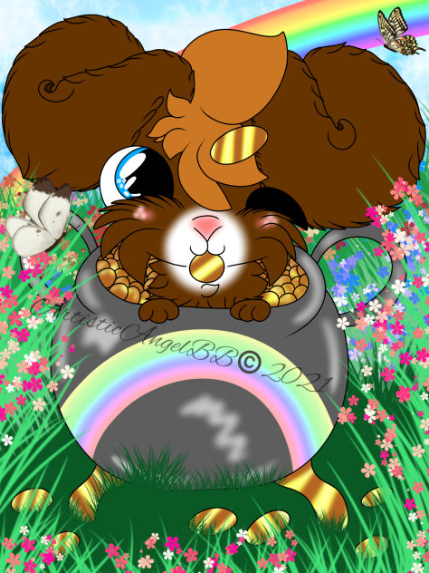 Dark Brown Bunny In A Pot Of Gold