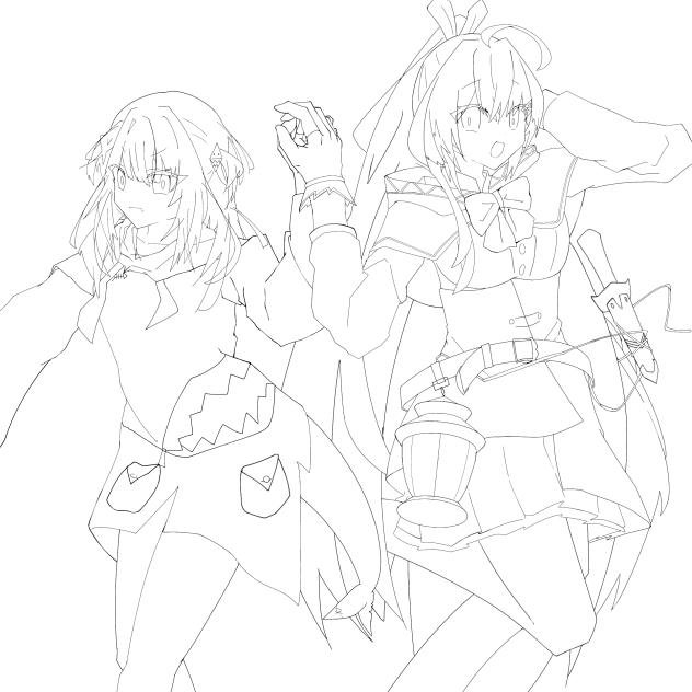ムメイ×ぐら　Mumei×Gura線画！！！！！