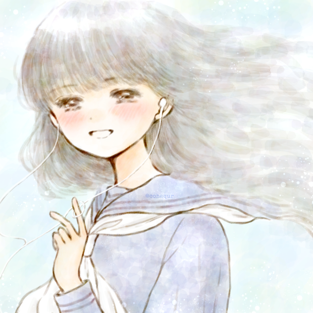 昼休み好きな音楽聴いてる女子高生。