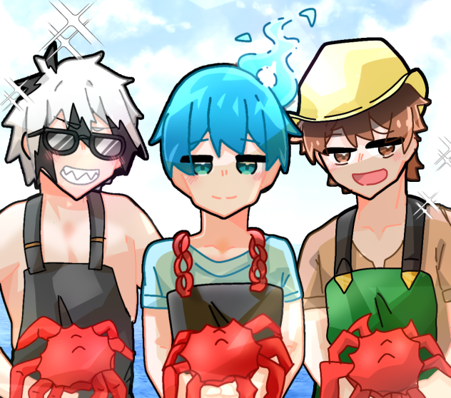 カニ漁船に働いている3人