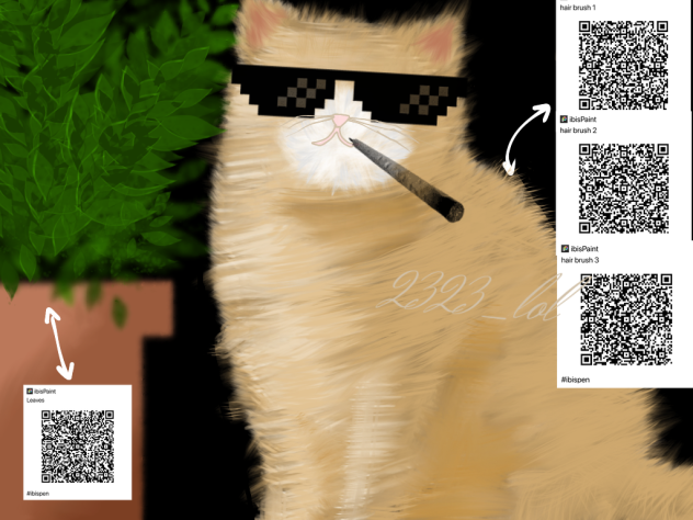 Cat brush and leaves - ibisPaint