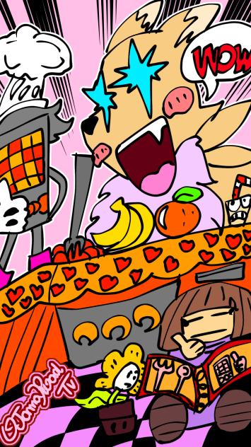 Mettaton gastronomic party with Renamon