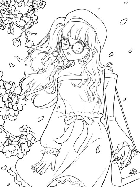 週末の落書き40 桜の下の線画