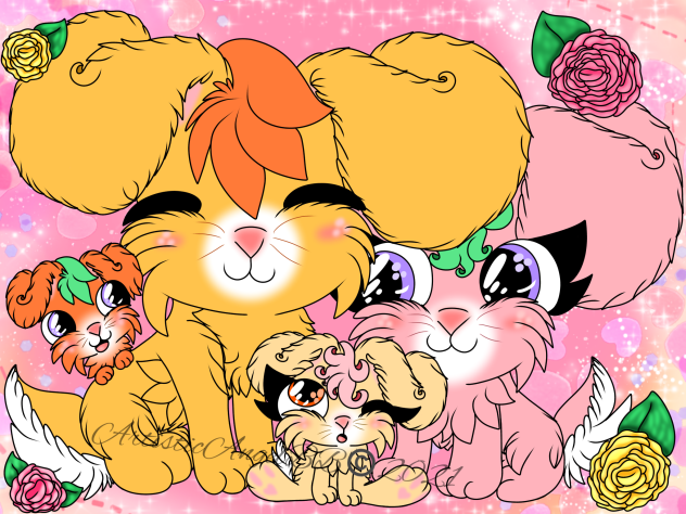 Orange And Pink Bunny Family