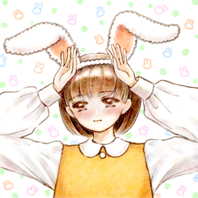 うさみみポーズの女の子。