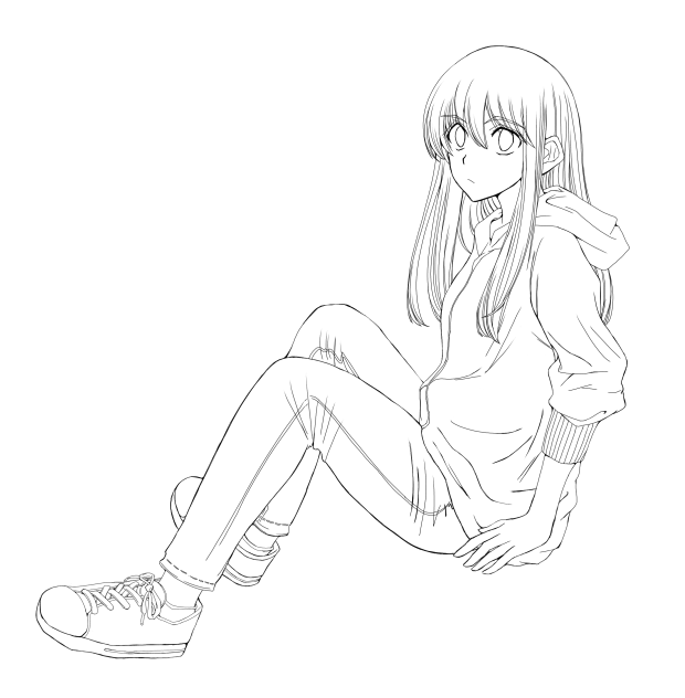 座る女の子　下絵