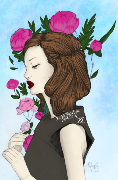 Girl, flowers