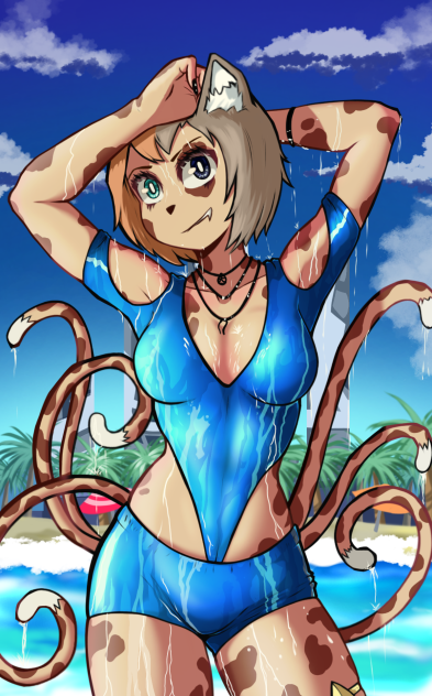 A cat girl with 6 tails