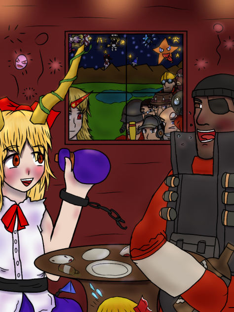 suika y demoman tomando chela