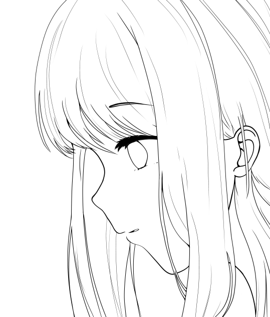 Bleuet and her fish - lineart.